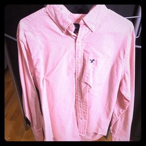 American Eagle large pink and white button-down